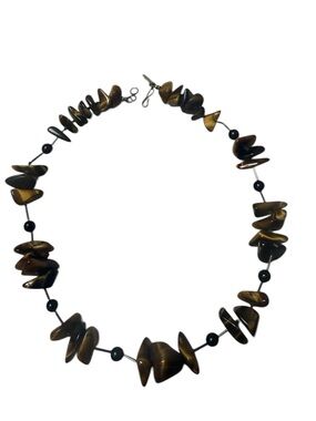 Vintage Les Bernard necklace Tiger Eye Chip Black Bead Accents
